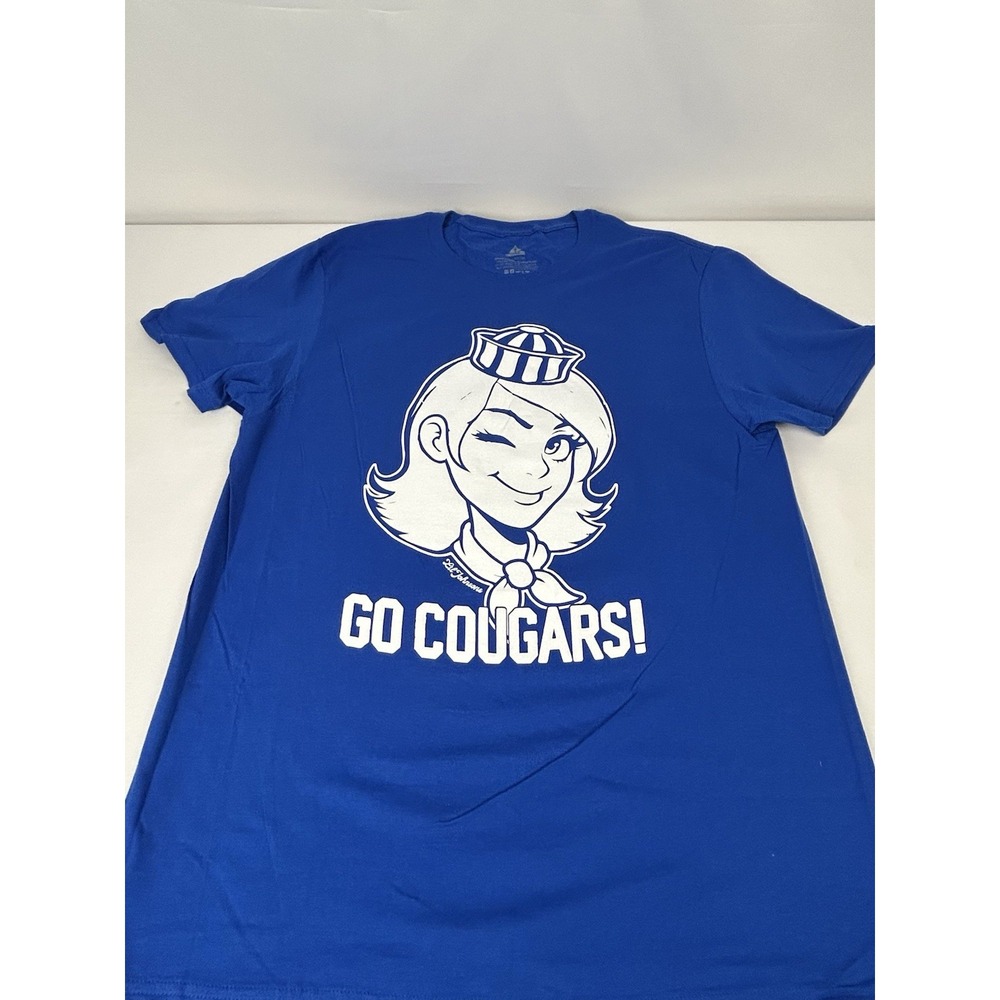 BYU Go Cougars Winking Cougar T-Shirt Lil Johnsons Mens Large Blue Cotton Tee - Picture 2 of 11
